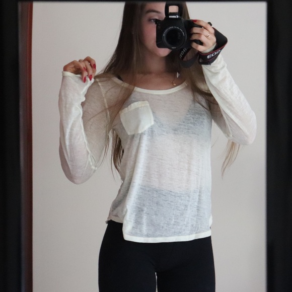 Sheer Yellow A&F Longs Sleeve Tee - Picture 3 of 7